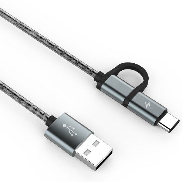 2 In 1 2m 6ft Aluminum Nylon Braided USB Multi Charging Cable